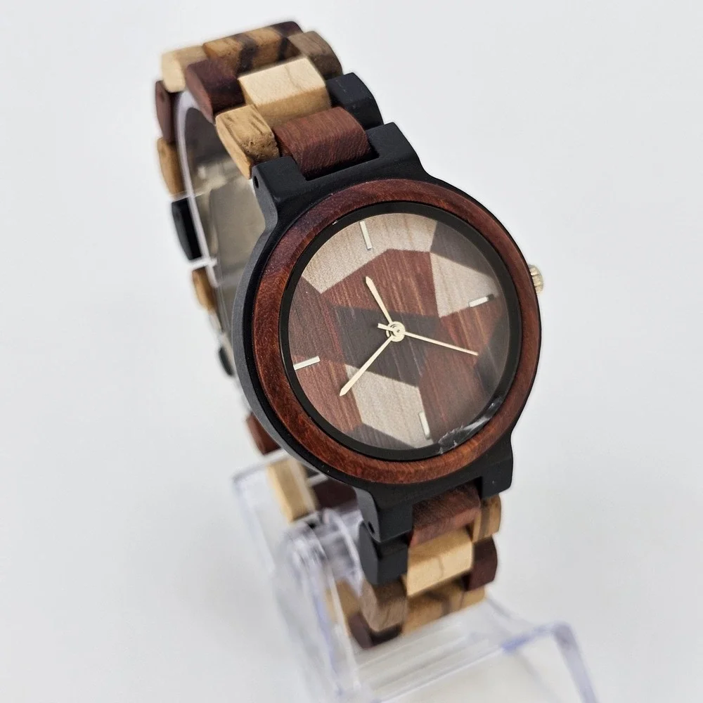 Men's Analog Wood Watch 40MM Multicolor Dial Bracelet Band 7